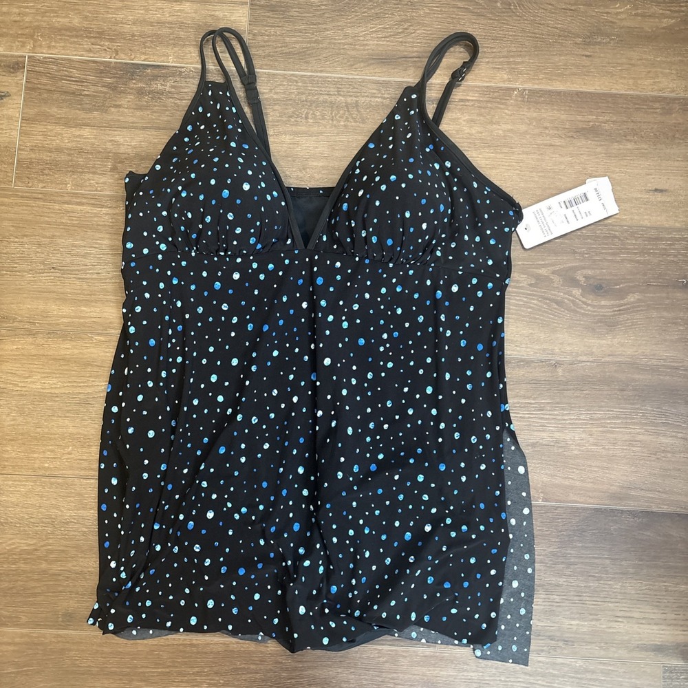 Trimshaper Tracey Black White Dots Funfetti Slimming Swim Dress NWT 24w